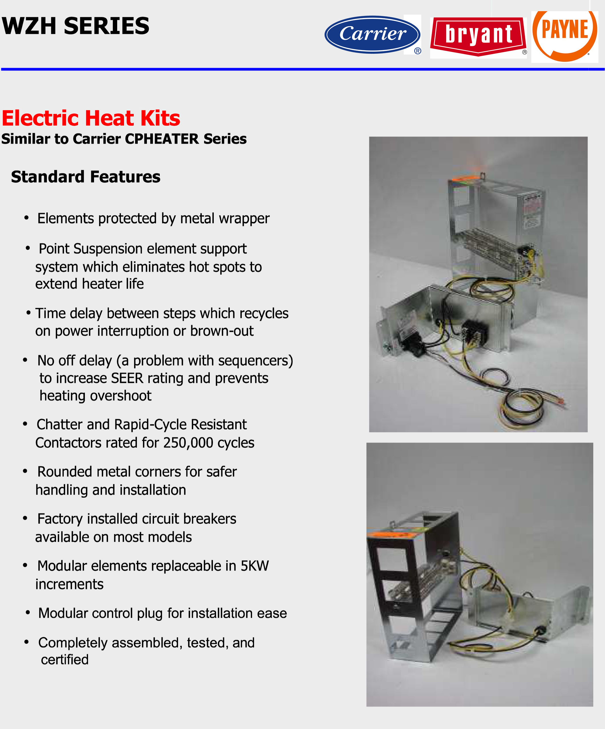 15 KW heat strip for Carrier/Bryant/Payne 50ZPA, 50ZHA, 564, PA3, 664, PH3 WZH1502BDP